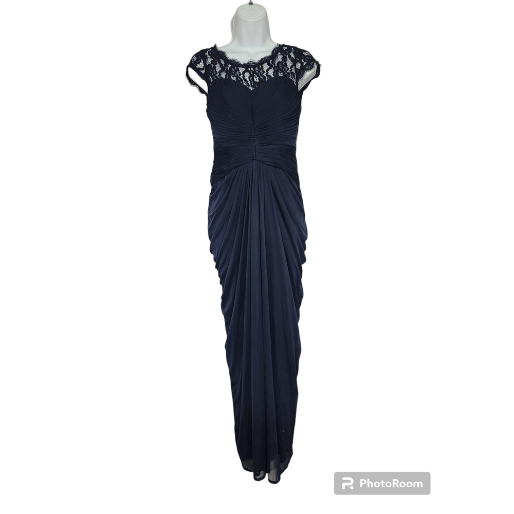 Adrianna Papell Lace Yoke Navy Cocktail Maxi Dress 2 - Picture 1 of 5